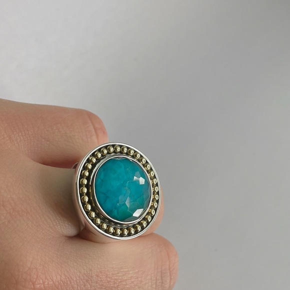 LAGOS 18K Gold & Sterling Silver Treasure Chest Chrysocolla Ring Size 7 - Picture 3 of 4
